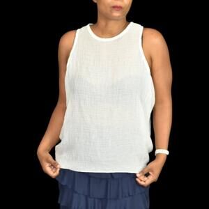 Helmut Lang Gauzy Tank Top White Blouse Sleeveless Draped Sheer Baggy Size Small